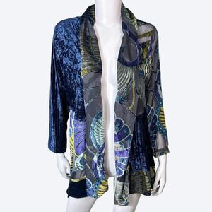 Ali Miles Velvet Burnout Peacock Cardigan Womens L